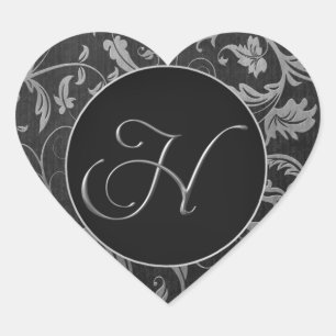 Monogram H Silver and Black Damask Wedding Seal