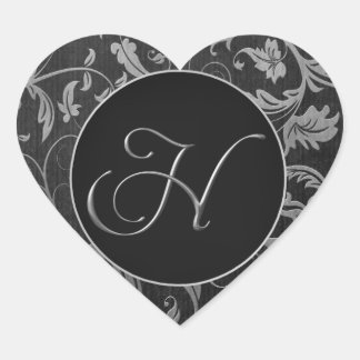 Monogram H Silver and Black Damask Wedding Seal
