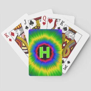 Monogram H Tie Dye Multicolor Rainbow Playing Cards