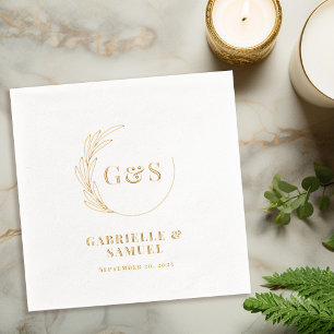 Monogram Half Wreath Foliage Gold Foil Napkins