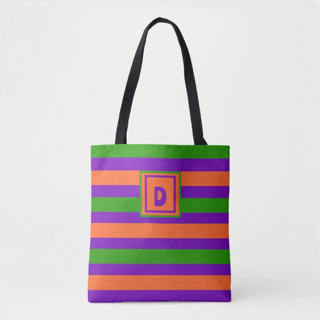 Monogram Halloween Purple Orange & Green  Tote Bag (Front)