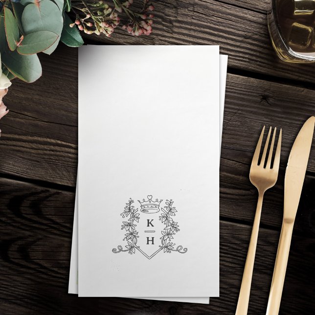 Monogram hand drawn crest black white wedding  napkin (Creator Uploaded)