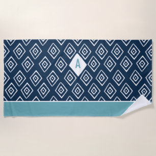 Monogram Hand Drawn Diamond Pattern Beach Towel