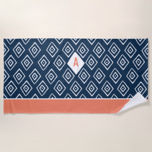 Monogram Hand Drawn Diamond Pattern Beach Towel