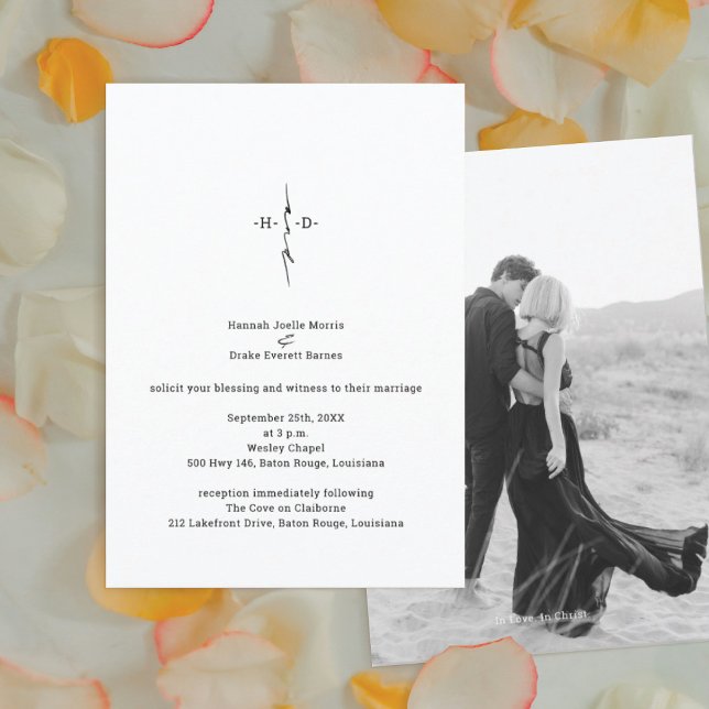 Monogram Hand Lettered Chic Cross Centred Wedding Invitation (Creator Uploaded)