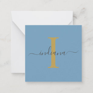 Monogram Hand-Lettered Gold Grey Blue Card