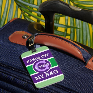 Monogram Hand Off My Bag on Green White Purple Luggage Tag