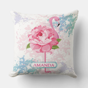 Monogram Hand painted flamingo Cushion