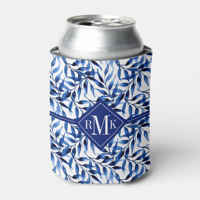 Monogram | Hand Painted Watercolor Ink Pattern Can Cooler (Can Front)