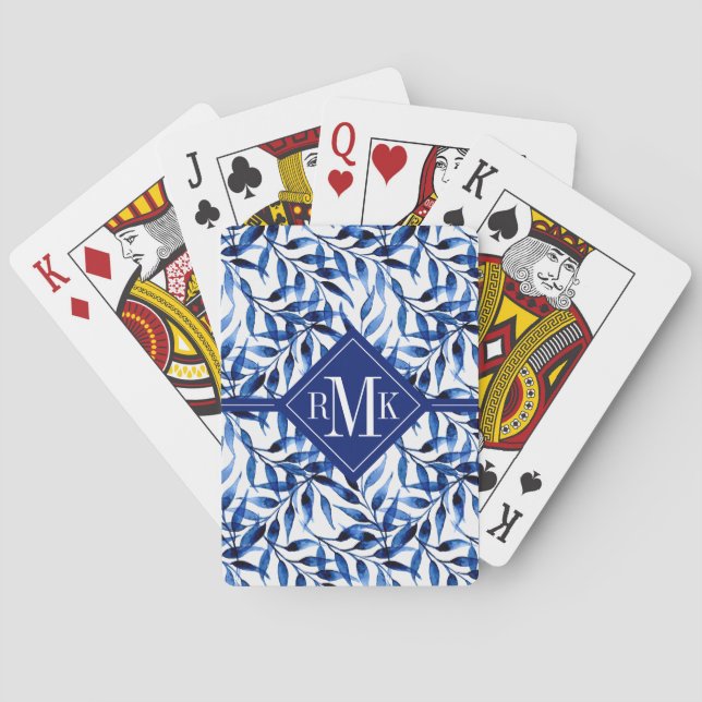 Monogram | Hand Painted Watercolor Ink Pattern Playing Cards (Back)