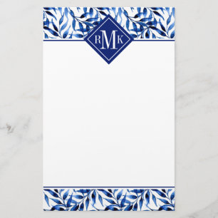 Monogram   Hand Painted Watercolor Ink Pattern Stationery