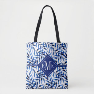 Monogram   Hand Painted Watercolor Ink Pattern Tote Bag