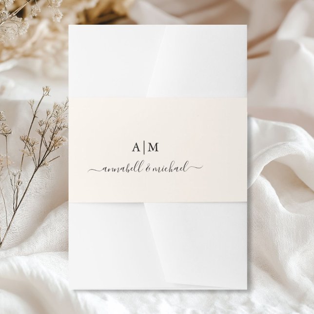 Monogram, Handwriting, Elegant Beige Invitation Belly Band (Personalized Monogram, Handwriting, Elegant Beige Invitation Belly Band)