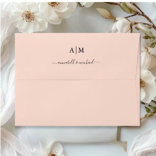 Monogram, Handwriting, Elegant Blush-Peach Envelope