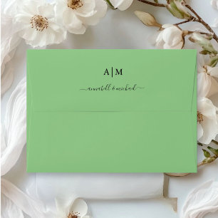 Monogram, Handwriting, Elegant Green Envelope