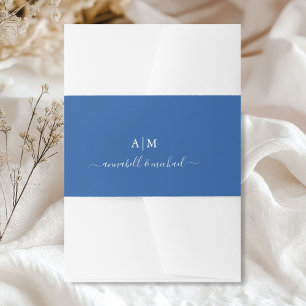 Monogram, Handwriting, Elegant Jeans-Blue Invitation Belly Band