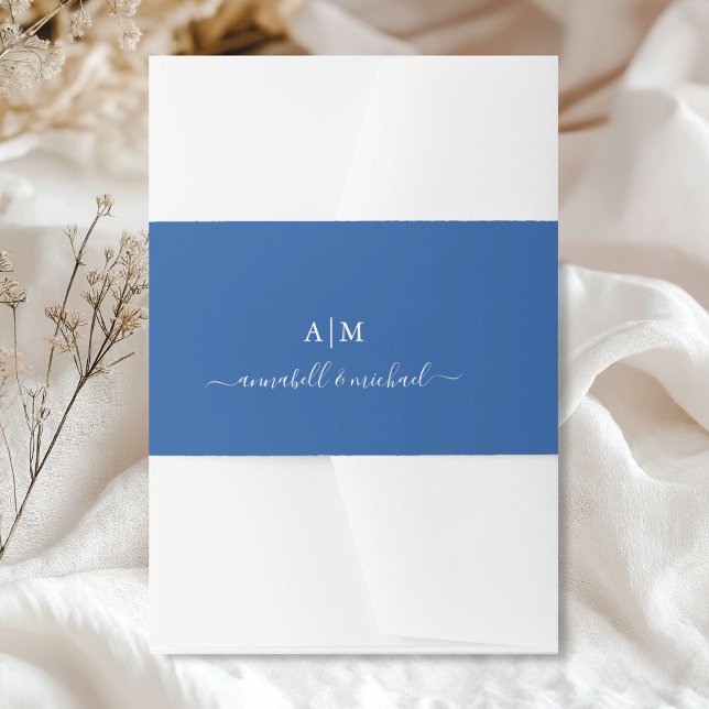 Monogram, Handwriting, Elegant Jeans-Blue Invitation Belly Band (Personalized,Monogram, Handwriting, Elegant Blue Invitation Belly Band)