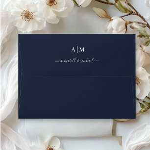 Monogram, Handwriting, Elegant, Navy-Blue Envelope