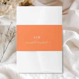 Monogram, Handwriting, Elegant Orange Invitation Belly Band