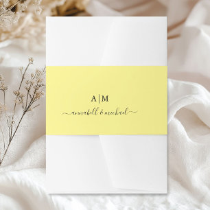 Monogram, Handwriting, Elegant Yellow Invitation Belly Band