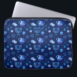 Monogram, Hanukkah Jewish Holiday Ornate Pattern Laptop Sleeve<br><div class="desc">Monogram. Happy Hanukkah Party Jewish Holiday Blue Menorah pattern. Jewish Holiday Chanukkah Decoration with traditional Chanuka decorative symbol - Navy Blue color hanukkiah menorah, candlestick with candles, star of David and neon blue glowing lights illustration. Hanukkah Festival of lights Event Decoration. Jerusalem, Israel. Electronics > Tablet & Laptop Cases >...</div>