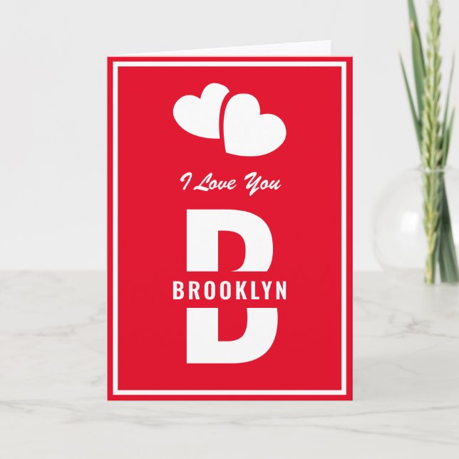 Monogram Happy Valentine's Day Red White Hipster Card (Front)
