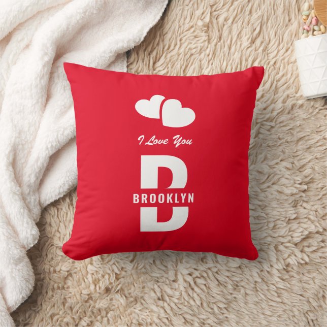 Monogram Happy Valentine's Day Red White Hipster Cushion (Blanket)