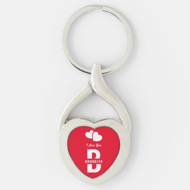 Monogram Happy Valentine's Day Red White Hipster Key Ring (Front)