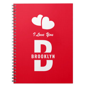 Monogram Happy Valentine's Day Red White Hipster Notebook