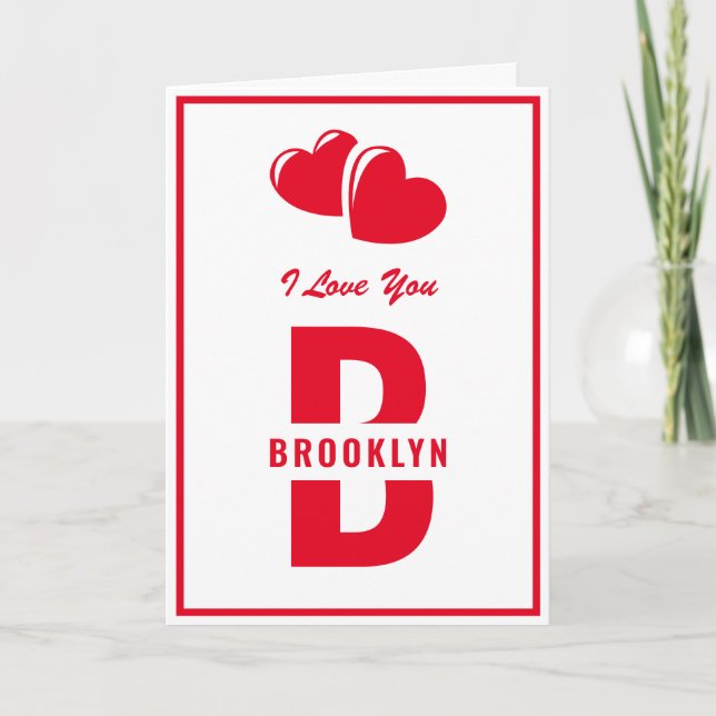 Monogram Happy Valentine's Day White Red Hipster Card (Front)