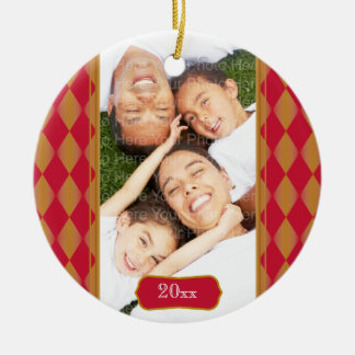 Monogram Harlequin: Red & Gold Ceramic Tree Decoration
