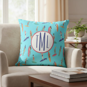 Monogram Hawaiian Surfer Throw Pillow