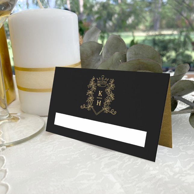 Monogram heart crest hand drawn black wedding place card (Creator Uploaded)