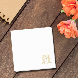 Monogram heart crown crest gold wedding favor post-it notes