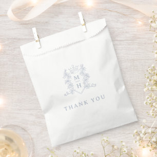 Monogram heart crown crest silver white wedding favour bags