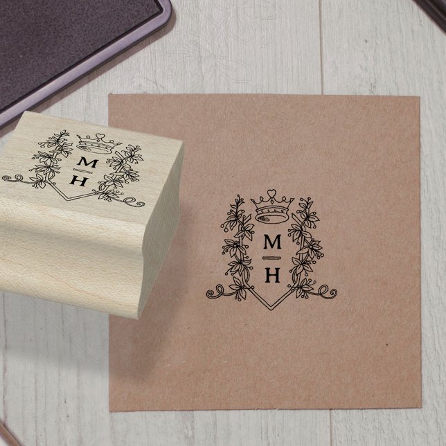 Monogram heart crown wedding rubber stamp (Creator Uploaded)