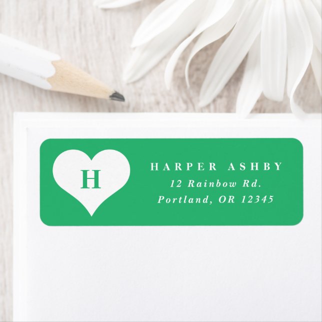 Monogram Heart Green Return Address (Insitu)