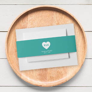 Monogram Heart Modern Wedding Custom Colour Invitation Belly Band