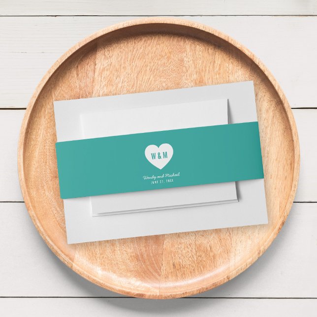 Monogram Heart Modern Wedding Custom Colour Invitation Belly Band (Creator Uploaded)
