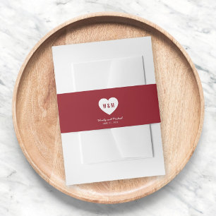 Monogram Heart Modern Wedding Custom Colour Invitation Belly Band