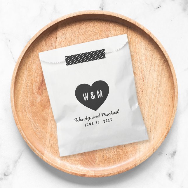 Monogram Heart Modern Wedding Favour Bags (Creator Uploaded)