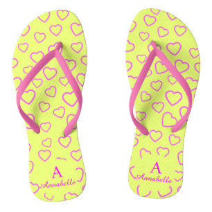 Monogram Heart Pattern Yellow Pink Jandals