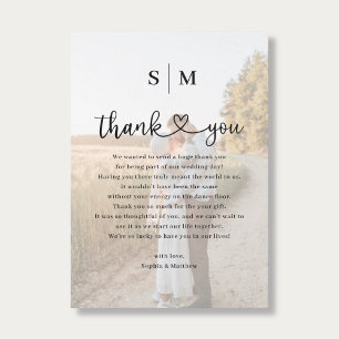 Monogram Heart Script Photo Wedding Thank You Card