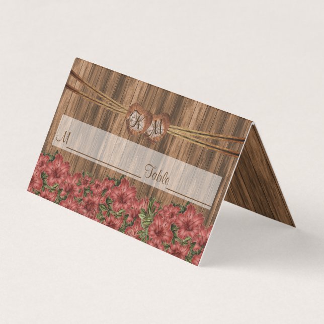 Monogram Heart with Dusty Rose Lily | Place Cards (Front)