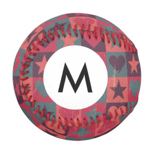 Monogram Hearts And Stars Pattern Pink Baseball