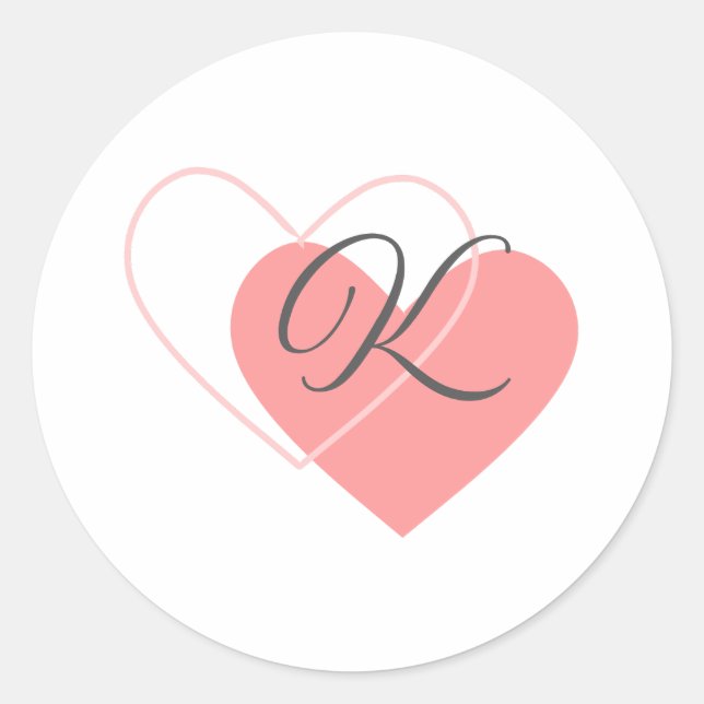 Monogram Hearts Classic Round Sticker (Front)