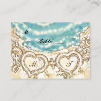 Monogram Hearts on the Beach Place Card