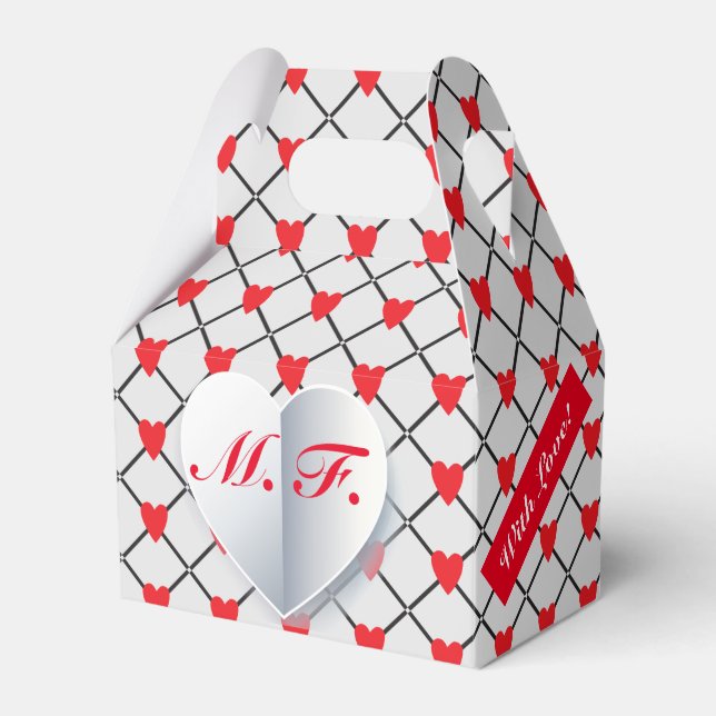 Monogram Hearts Pattern "With Love" Favour Box (Front Side)