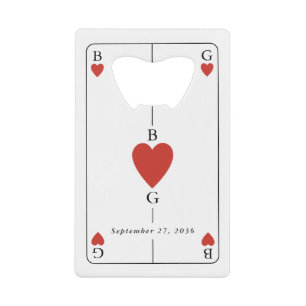 Monogram Hearts Playing Card Wedding Bar Bottle