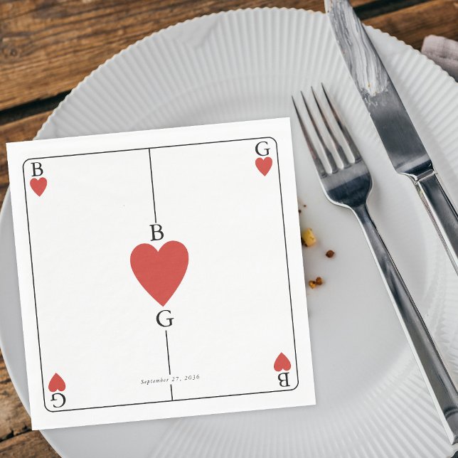 Monogram Hearts Playing Card Wedding  Napkin (Monogram Hearts Playing Card Wedding Napkins)